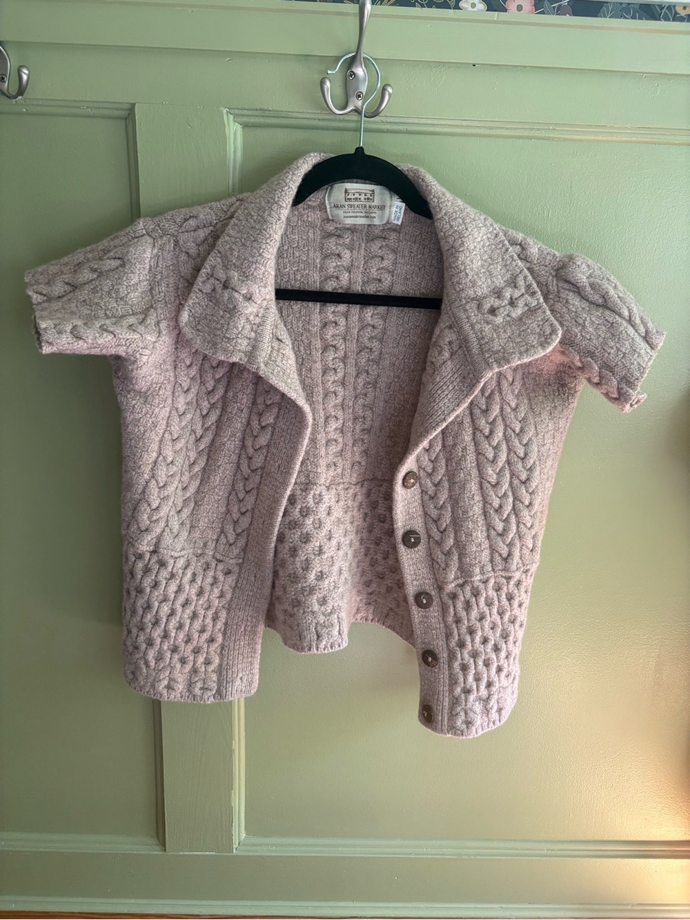 Aran Sweater Market Large 100% Merino Wool Irish Cable Knit Cardigan